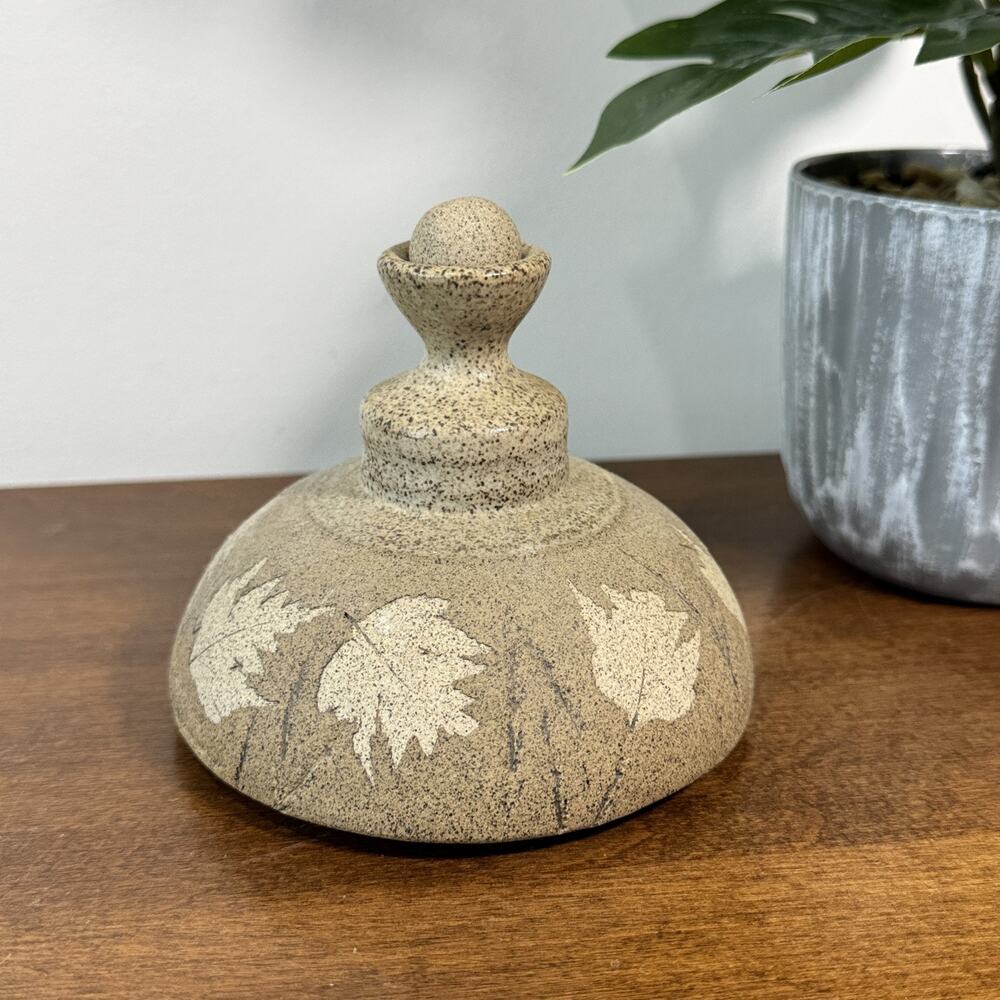 Vintage Studio Pottery Oil Lamp Art Hand Thrown Speckled Leaf Design